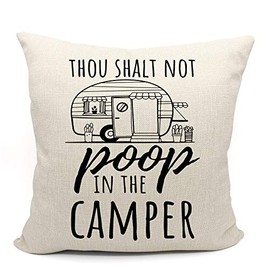 Mancheng-zi Thou Shalt Not Poop in The Camper Throw Pillow Case, Campers Gifts, Camper Decor, 18 x 18 Inch Funny Trailer Pillow Decorative Linen Cushion Cover for Sofa Couch Bed