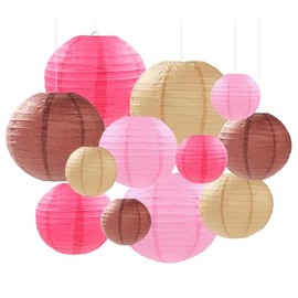 Capesaro Pink Brown Paper Lanterns Decorative 12 Pieces Party Hanging Decorations for Western Cowgirl Party Birthday Retro Rodeo Party Accessories for Girls Baby Shower Western Room Decoration