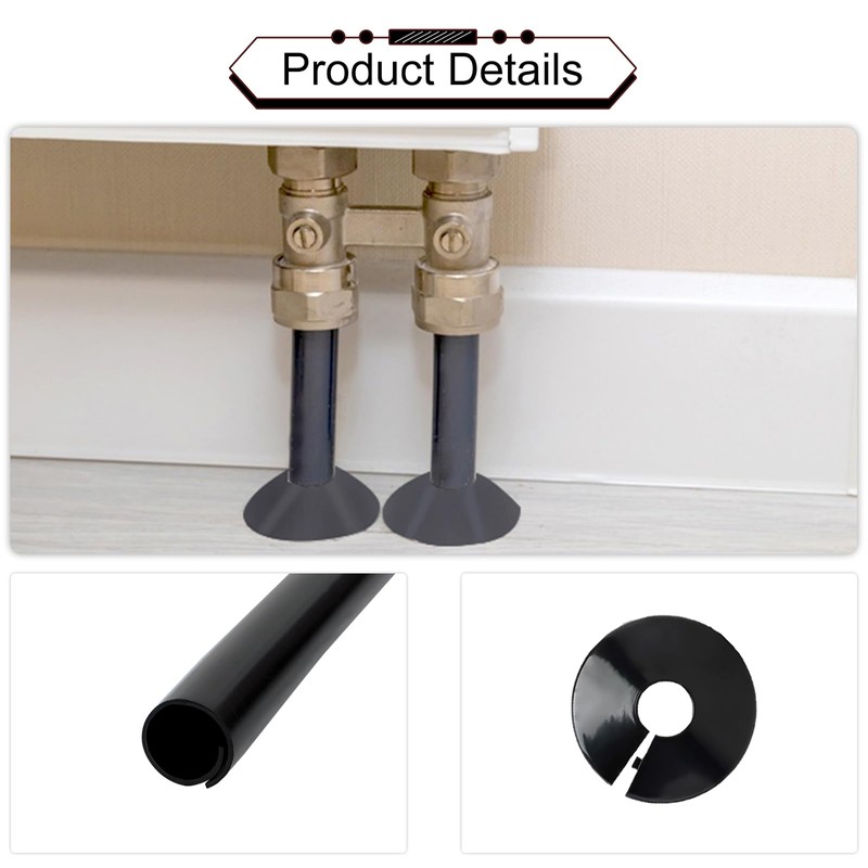 10 PCS Radiator Pipe Covers and Pipe Collars Black 200mm