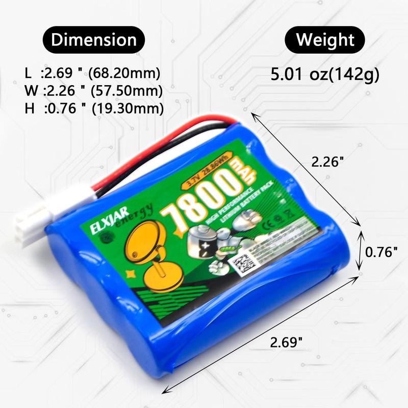elxjarcell (2-Pack) 3.7V 7800mAh Rechargeable Lithium Battery with Quick Connector