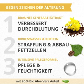 BIO Senfsalbe gegen Cellulite & Orangenhaut für sensible Haut, Creme zum Einmassieren mit Birke & Koffein, 20% Aloe Vera - Made in Germany, vegan, tierleidfrei, nachhaltig, 60ml
