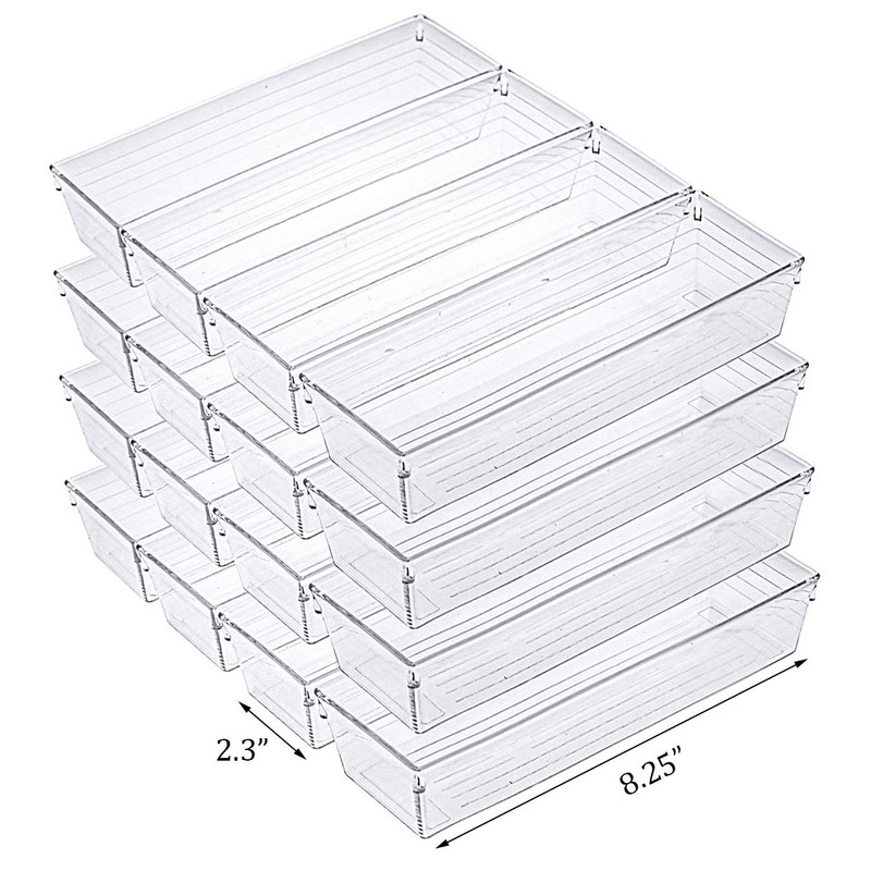 Kingrol 12 Pack Clear Drawer Organizers, 9 x 3 x
