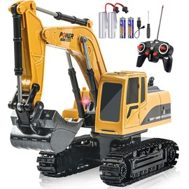 Daioller Remote Controlled Excavator from 3 4 5 6 Years, Electric Excavator with Metal Shovel / Light / Sound / 360° Rotation, Hydraulic RC Digger Toy for Children