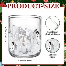 Skylety 4 Pcs Christmas Icon Glass Cups - 16 oz Icon Juice Glasses with Christmas Tree, Gingerbread, Snowman, Candy Canes Double Old Fashioned Hand Blown Drinking Cups for Xmas Party Lovely Gifts