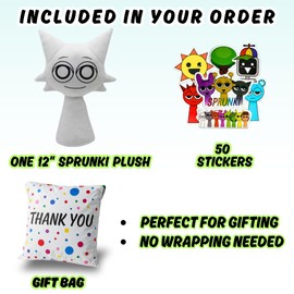 Sprunki Plush Toy – 12” Premium Stuffed Character Doll with 50 Stickers & Gift Bag | Soft Plushies for Kids Room Decor, Cuddling, or Play | Choose Sky, Pinki, Oren, Simon, Mr. Fun Computer & More