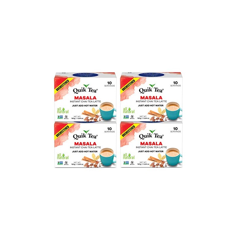QuikTea Unsweetened Masala Chai, 5.64 Ounce (4 boxes of 10