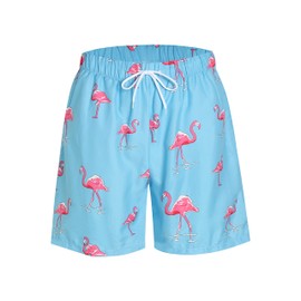 Dissolving Swim Trunks Prank Stuff Funny Shorts Gag Gifts for Brother Boyfriend Bachelor Beach Party in The Swimming Pool(Blue Flamingo,Small)