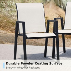 Puntogen Metal Outdoor Dining Chairs Set of 2, All Weather Stackable Patio Dining Chairs, Patio Chairs for Outside with High Back & Metal Frame for Lawn Garden, Oyster White