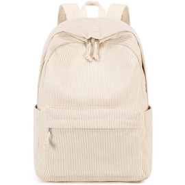 LEDAOU Backpack for Teenagers Girls School Backpack Large Book Bags Primary School High School Cord Lightweight Laptop Bags for Girls Women Casual Travel Daypacks, Corduroy Pure Beige