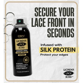EBIN Wonder Lace Bond Spray Wig Adhesive Supreme 2.7 oz by EBIN NEW YORK — Strong Hold, Sweat Resistant, Clear Finish— Lace Front Wig Spray Glue with Precision Nozzle for Seamless Application (1 Pack)