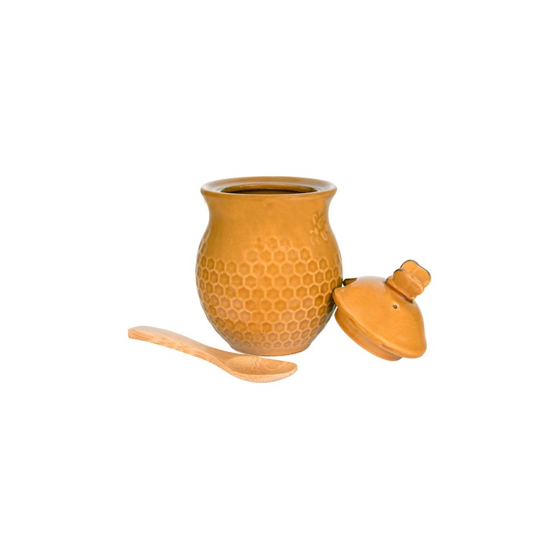 Creative Co-Op Small 3 Piece Yellow with Decorative Bees Stoneware