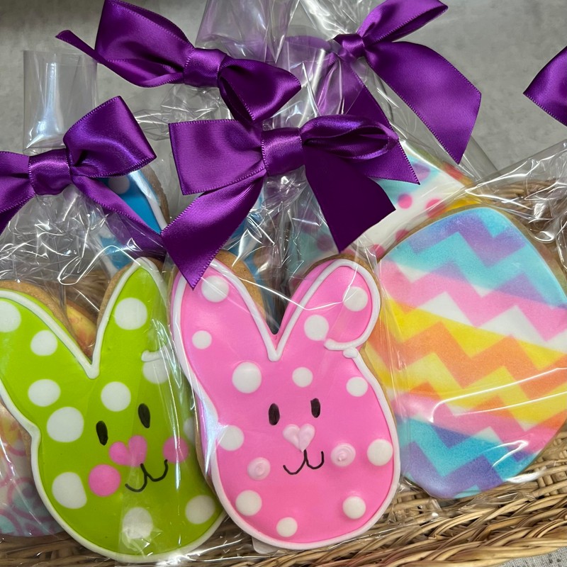 Easter Bunny and Egg Cookies- 6 Decorated Shortbread Bunnies and