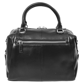 Women's Leather Handbag, Casual Style, Grab Handles, Crossbody Strap, Small Compact Tote Bag (Black)