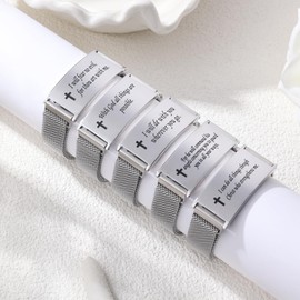 Alissl Cross Bible Verse Bracelet for Men, Stainless Steel Adjustable Christian Faith Link Bracelet Encouragement Gift (Psalm 91:11 Silver)