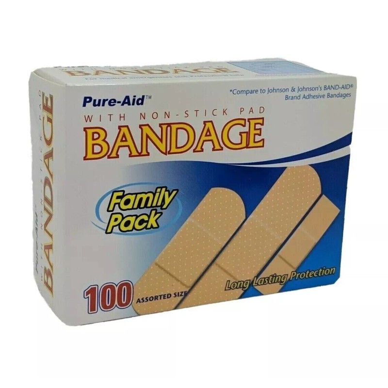 Pure-Aid Family Pack Bandages, Compare to Band-Aid, 4 Size total