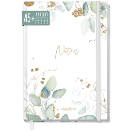 Trendstuff by Häfft Notebook A5+ Squared with Elastic Band [Gold Leaf] 156 Pages Bullet Journal, Journal, Notebook, Sustainable and Climate Neutral