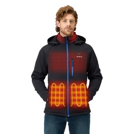 ORORO Men's Soft Shell Heated Jacket with Detachable Hood and Battery Pack (Black/Blue,L)