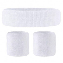 JZK White Headbands, Sweatbands and Wristbands Set, 80s Costume for Women, 1980s Costume Outfits for Girls and Boys, 80s Fun Run Teams Cosplay