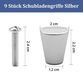 Dreamark 9 Stück Schubladengriffe Silber, Möbelknöpfe Modern Rund, Metall Türknöpfe für Schränke, Schubladenknöpfe und Schranktüren, Möbelgriffe mit Schrauben