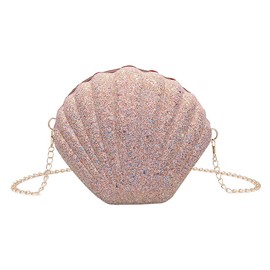 HuaMuDM Women's Shell Bag Sequins Chain Bag Girls Women Glitter Bag, pink