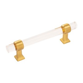 Hickory Hardware 1 Pack Solid Core Kitchen Cabinet Pulls, Luxury Handles, Doors & Dresser Drawers, 3-3/4 Inch (96mm) Hole Center, Crysacrylic with Brushed Golden Brass, Crystal Palace Collection