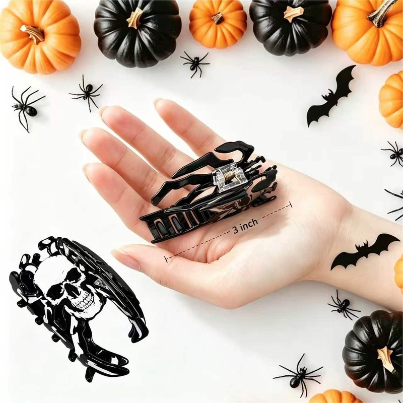 Spooky Halloween Spider Hair Claw Clip with Skull Pattern for
