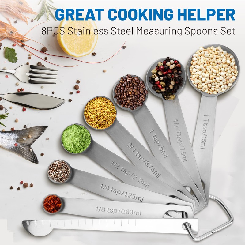 8PCS Measuring Spoons, Premium Heavy Duty 18/8 Stainless Steel Measuring