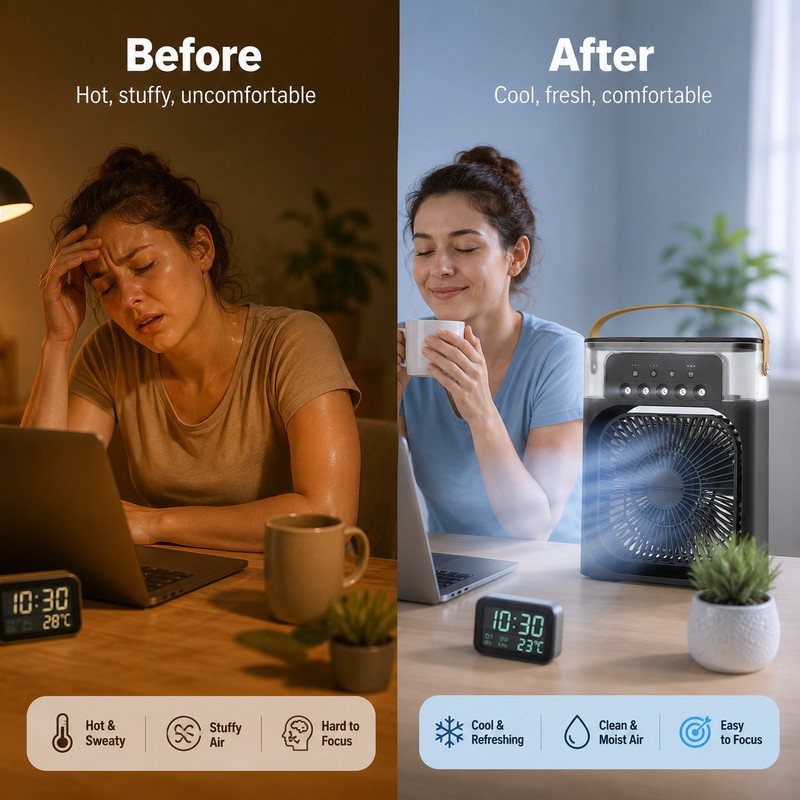 Portable Personal Air Cooler for Desk Use – 4-in-1 Mist
