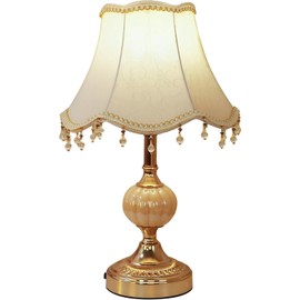Classical Tiffany European Style Table Lamp Fabric Drum Shade and Gold Base American Decor Classic Bedside Desk Nightstand Table Lamp for Bedroom Living Room