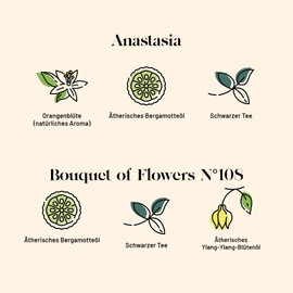 Kusmi Tea - Pack of 2 - Anastasia + Bouquet of Flowers n°108 - Organic Black Tea with Bergamot + Organic Black Tea Earl Grey with Bergamot and Ylang Ylang - 2 x 20 Tea Bags