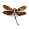 Statement Yellow/Green/Fuchsia/Black Crystal Dragonfly Brooch In Gold Tone - 60mm