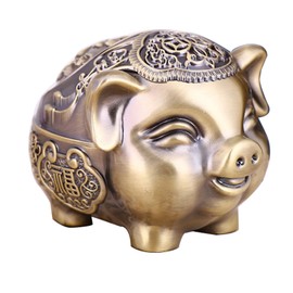 Metal Ashtray Pig Decoration.For Outdoor Indoor Smokers Desktop Decoration With Cover.Bronze.(5.1 * 4.2 * 3.8)