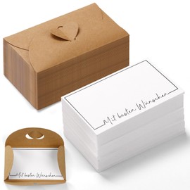 Mini Envelopes with Heart Closure (Set, 50 Envelopes, 50 Cards "With Best Wishes") Kraft Paper
