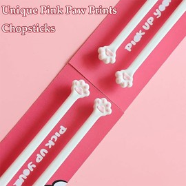 Cat Paw Chopsticks, 2/4 Pairs Unique Pink Paw Prints Chopsticks, Cute Fun Pink Paw Prints Reusable Lightweight Non-slip Grip Eating Chopstick, Fun Idea Gifts for Cat Lovers (4 Pairs)