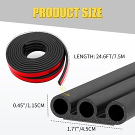 24.6FT Weather Seal Strip for Truck Cap, Automotive Rubber Weather Stripping Camper Shell Seal, Triple-Hole Enhanced Universal Tailgate & Door Seal