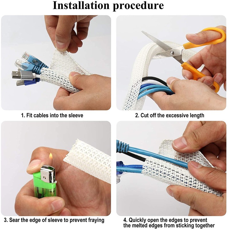 YIUTERA Braided Cable Cover, Cable Storage Sleeve, Cable Sleeve, Management,