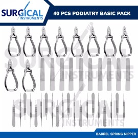 Surginstruments 40 Pcs Podiatry Basic Pack Set Barrel Spring Surgical Instruments Kit German Gr