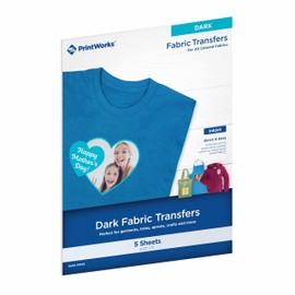 PrintWorks Iron on Heat Transfer Paper for Inkjet Printer - Printable Heat Transfer Vinyl for Dark Fabric (Printable HTV) - 8.5" x 11" - 5 Sheets - Made in The USA - Iron on Vinyl (00529A)