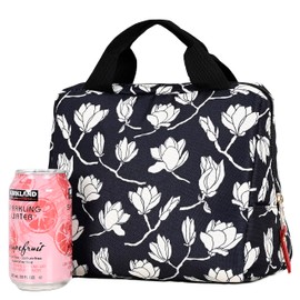 ITAVL Insulated Lunch Bag for Adults/Women/Girls, Portable Soft Cooler Bag,Reusable Lunch Tote Bag for Work/School/Picnic, 8 Cans (Black White Floral)