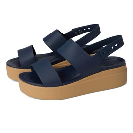 Crocs Women's Brooklyn Low Wedge Sandal, Navy/Tan, 8