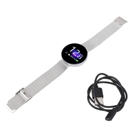 Smart Bracelet Wristband Waterproof Fitness Sleep Heart Rate Recorder (Silver Steel Strap)