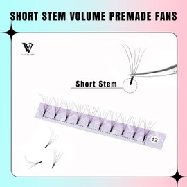 Eyelash Extension 0.07 mm D Curl Mixed Length Russian Volume Eyelashes 5D Short Stem Fans Individual Cluster Lashes Pre-fanned Volume Eyelash Extensions Mink Lashes Suppliesï¼Ë†5D-0.07-D Curl-Mixed)