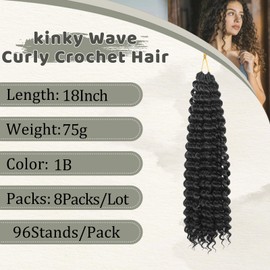 FANWYFYU 8Packs Micro Twist Crochet Hair Small Kinky Curly Wave 18Inch Soft Deep Wave Synthetic Crochet Twist Boho Curly Braiding Machine Made Feather Hair Extension (1B)