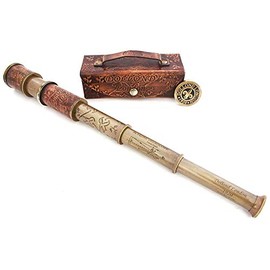 Nautical Handheld Pirate Brass Telescope with Box/Case,Sailor Home Decor Pirate Captain Boat Toy Gift (16", Dollond