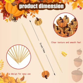 100PCS Fall Pumpkin Cocktail Picks - 4.7Inch Two Color Fall Pumpkin Fruit Stickers Autumn Theme Bamboo Toothpicks Sandwich Appetizer Skewers for Fall Thanksgiving Day Decorations Party Supplies