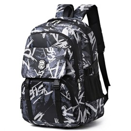 Korean Version Backpack Junior High School Student Schoolbag Camouflage Travel Rucksack Large Capacity Computer Bag Nylon Elementary School Bags(Black)