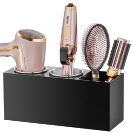 YUNEASELF Hair Tool Organizer Acrylic: Hair Dryer Holder Wall Mount - Blow Dryer Holder Cabinet Door - Bathroom Countertop Organizer for Curling Iron Hot Styling Tools Flat Iron - Black