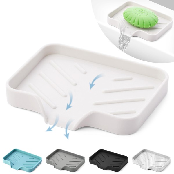 Silicone Soap Dish & Kitchen soap Tray - Self draining