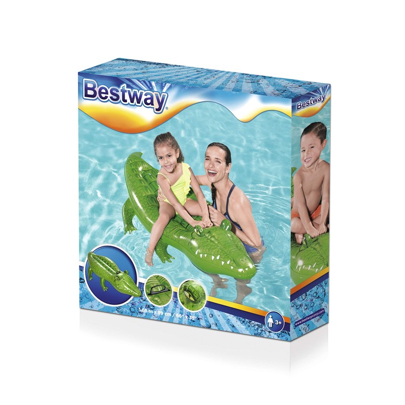 Bestway 41010 Inflatable Crocodile Pool Float Ride-On, Green 168 x