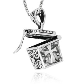 925 Sterling Silver Cross Prayer Box Locket Pendant Necklace 18" for Women